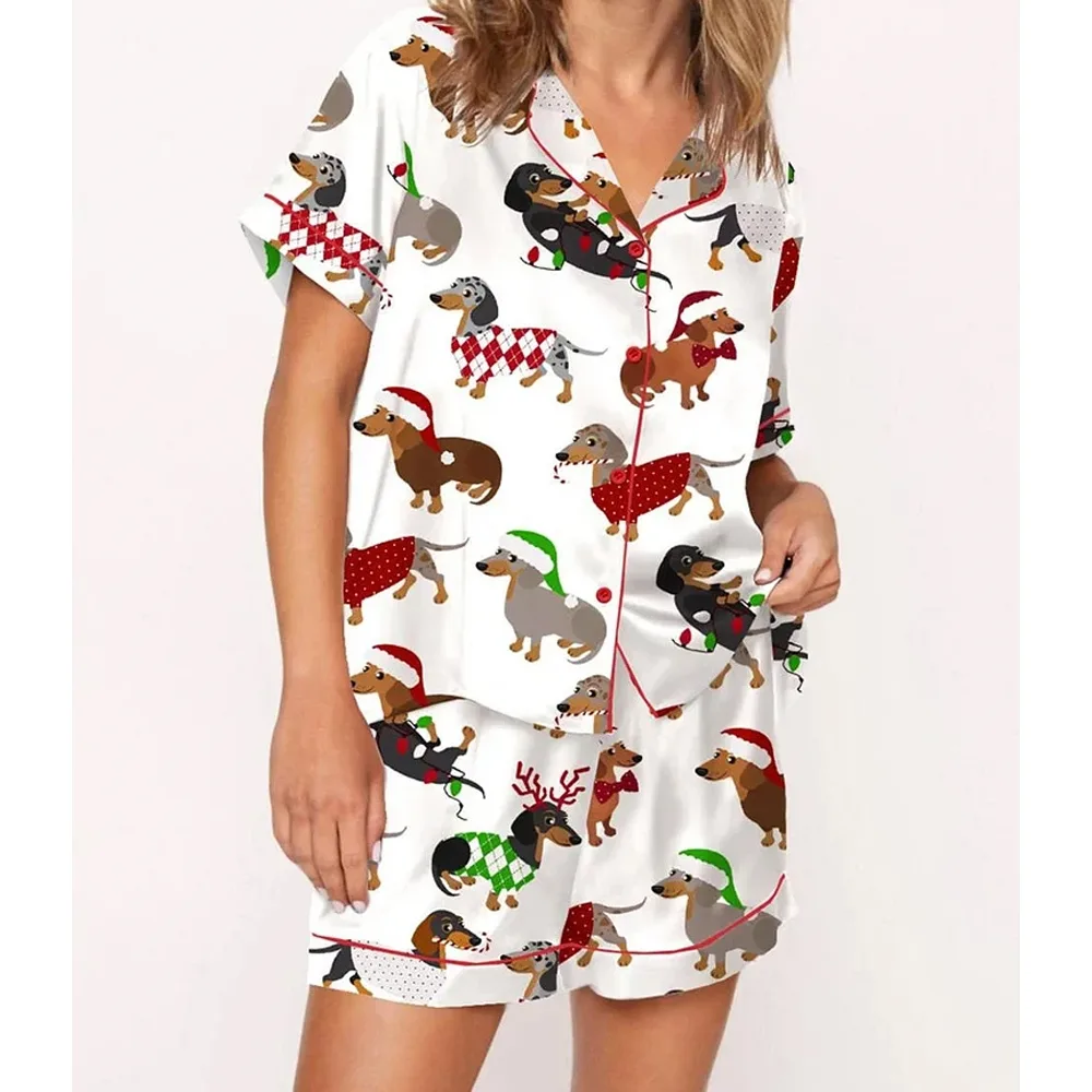 Women's Christmas Dachshund Short Sleeve Pajama Set