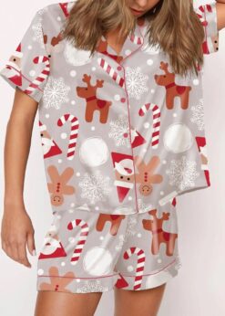 Women's Christmas Elk Satin Pajama Set