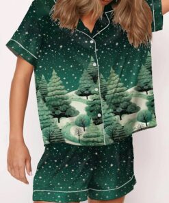 Women's Christmas Forest Snow Scene Satin Pajama Set