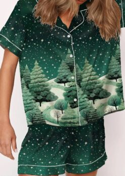 Women's Christmas Forest Snow Scene Satin Pajama Set