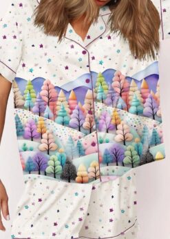 Women's Christmas Tree Forest Watercolor Satin Pajama Set