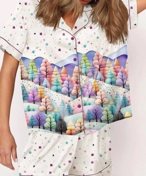 Women's Christmas Tree Forest Watercolor Satin Pajama Set