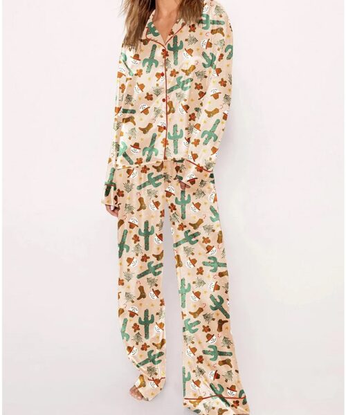 Women's Christmas Western Cowboy Boots Print Pajama Set