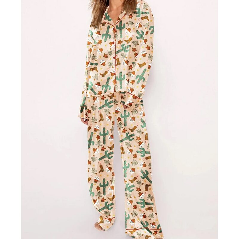Women's Christmas Western Cowboy Boots Print Pajama Set