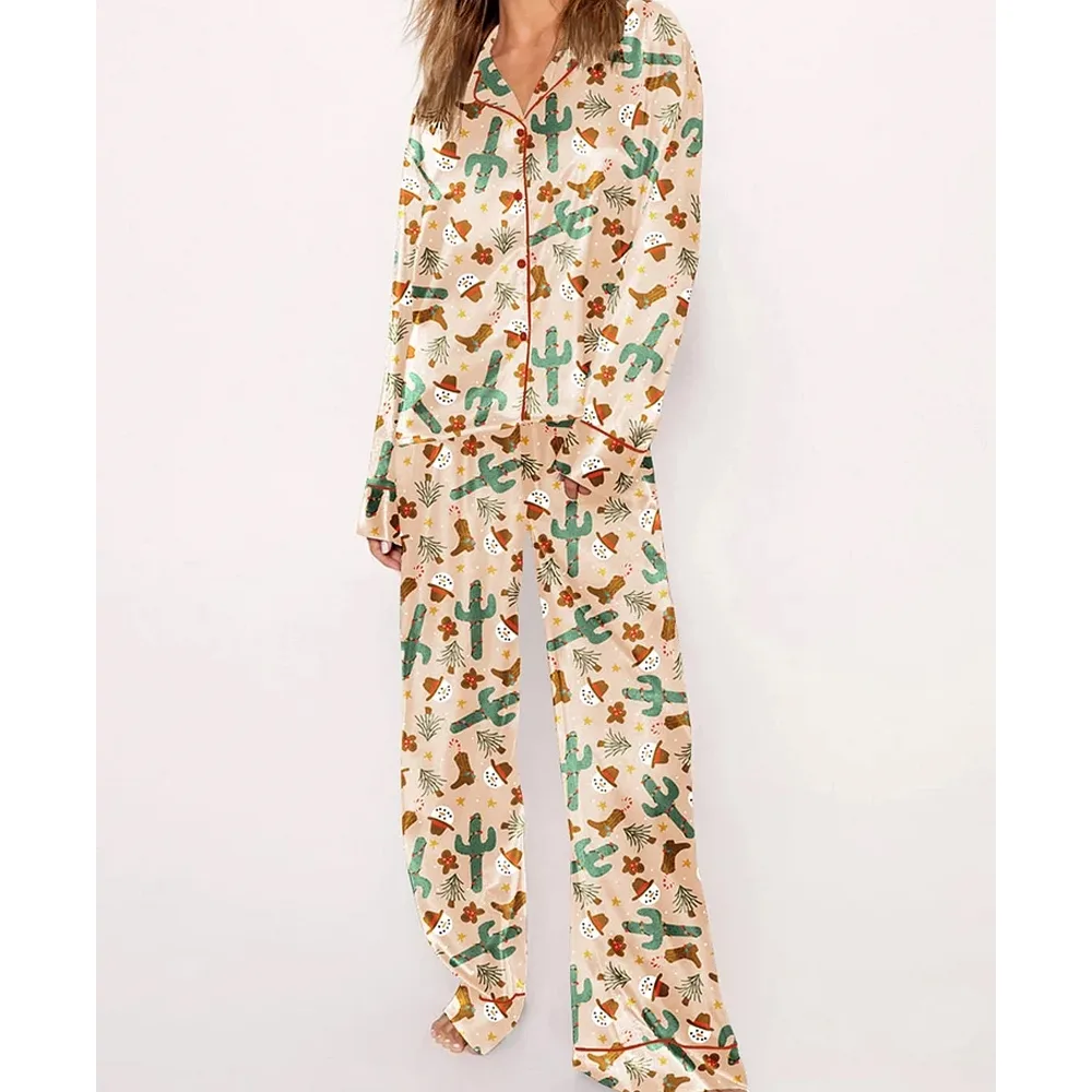 Women's Christmas Western Cowboy Boots Print Pajama Set