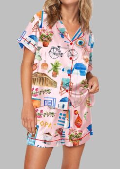 Womens Santorini Greece Travel Pajama Set