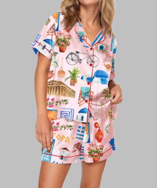 Womens Santorini Greece Travel Pajama Set