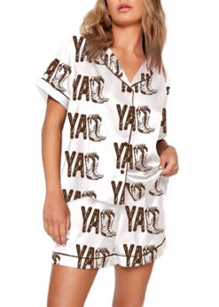 Yall Cowboy Boots Boho Western Pajama Set