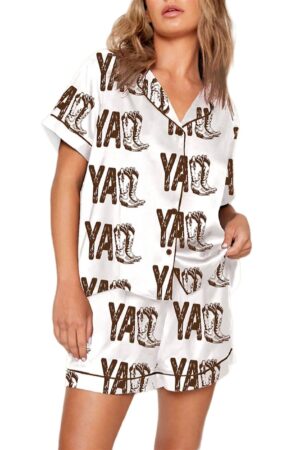 Yall Cowboy Boots Boho Western Pajama Set