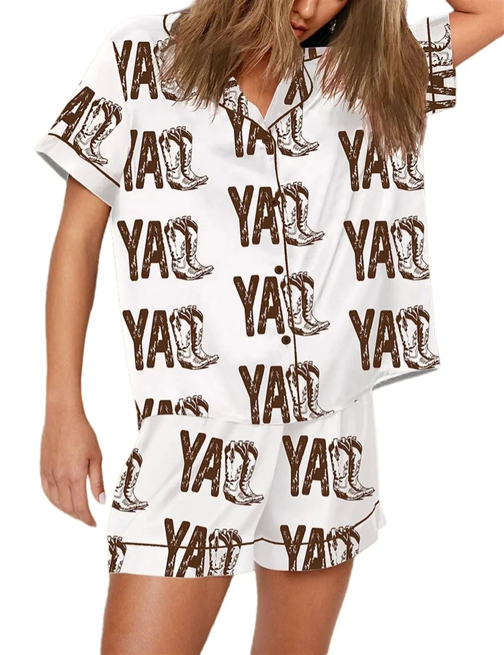 Yall Cowboy Boots Boho Western Pajama Set - Image 3