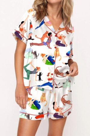 Yoga With Cat Pajama Set For Women