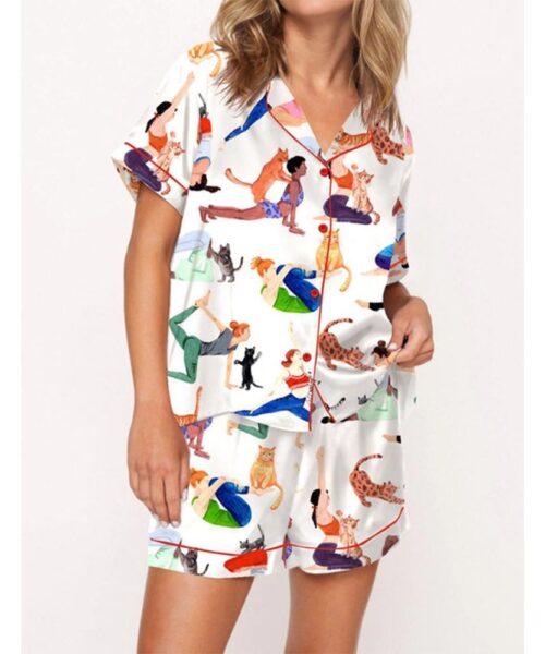 Yoga With Cat Pajama Set For Women