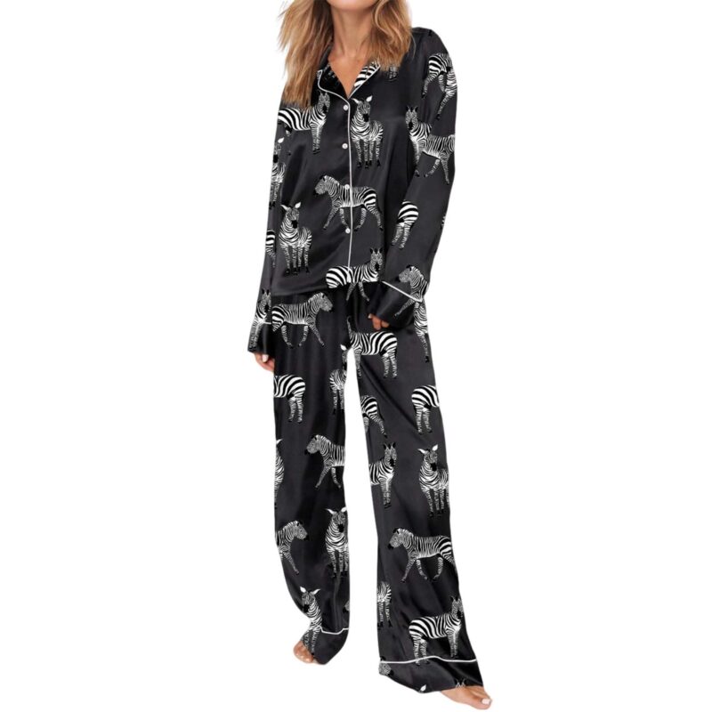 Zebra Satin Pajama Set For Women - Image 4
