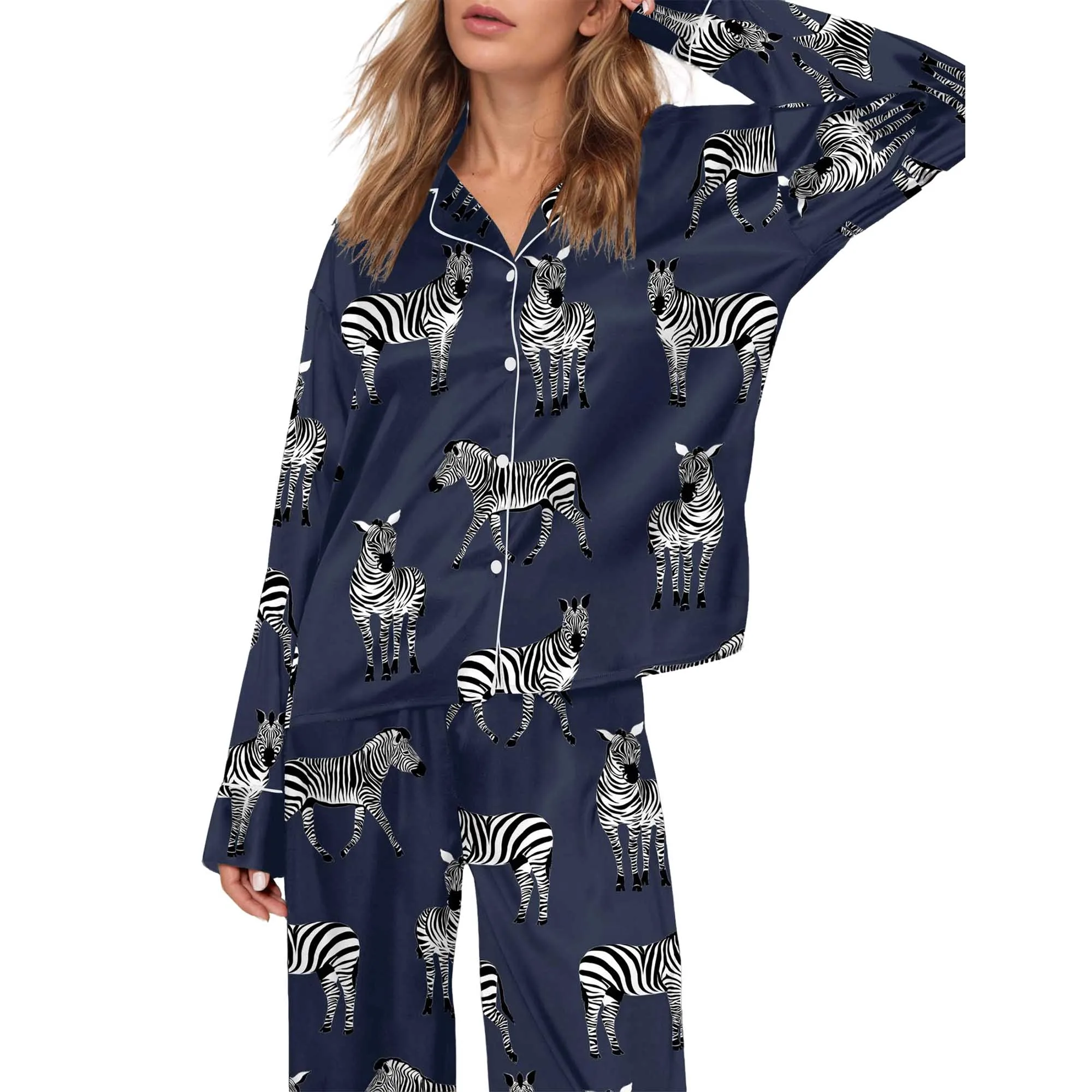 Zebra Satin Pajama Set For Women - Image 5