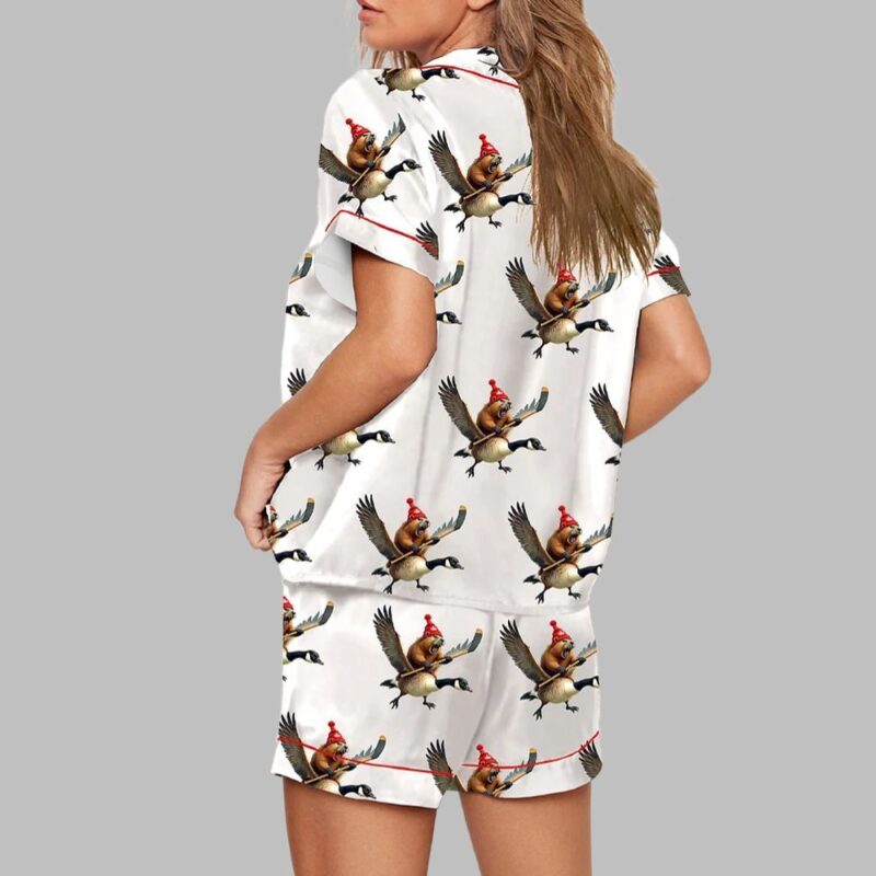 Elbows Up We Are Canadian Angry Beaver Flying Goose Bumper Print Pajama Set - Image 2
