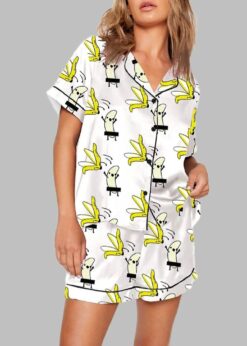 Banana Takes Off Clothes Print Pajama Set