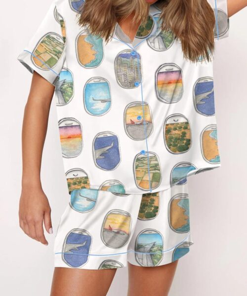 Airplane Window Travel Art Silk Satin Pajama Set
