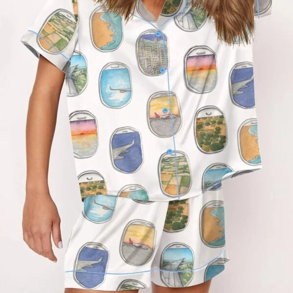 Airplane Window Travel Art Silk Satin Pajama Set