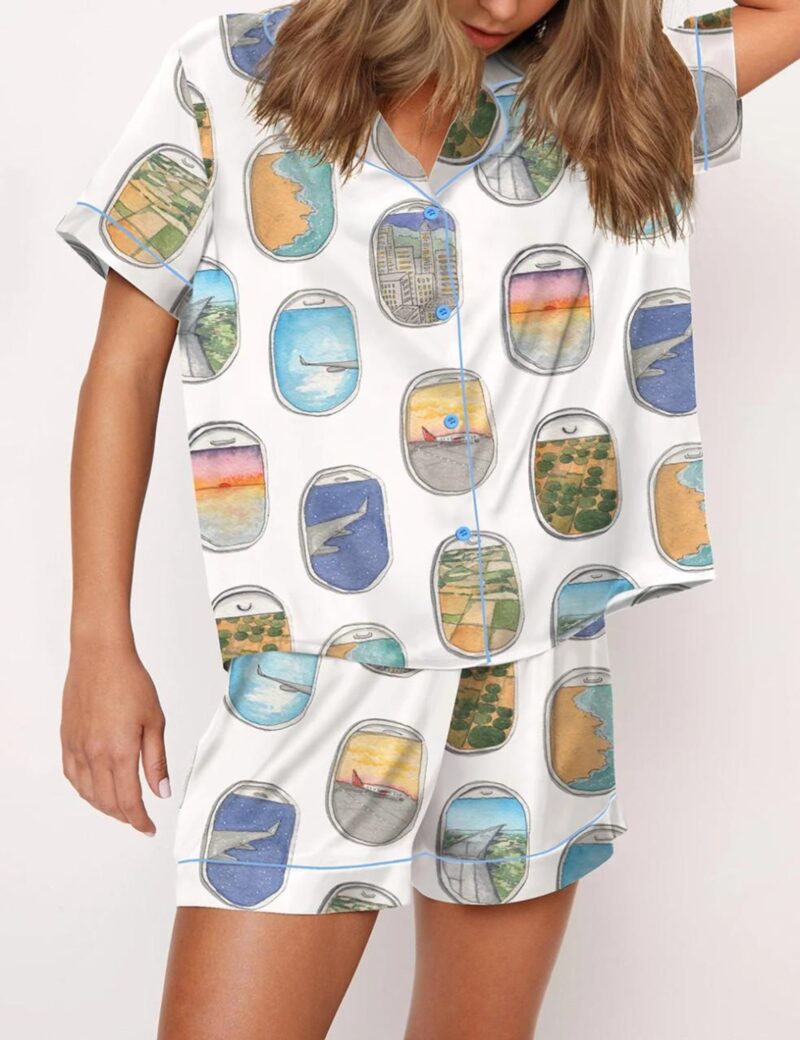 Airplane Window Travel Art Silk Satin Pajama Set