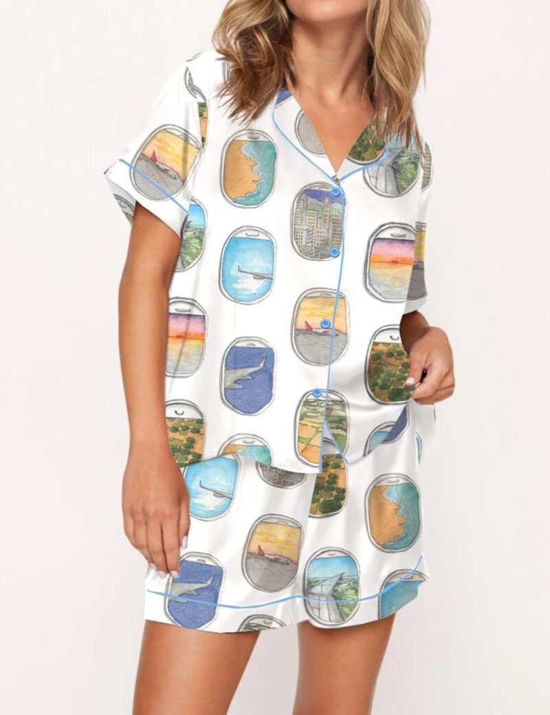 Airplane Window Travel Art Silk Satin Pajama Set