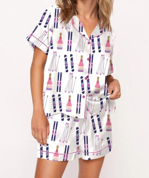 Apres Ski Champagne Print Silk Satin Pajama Set For Women