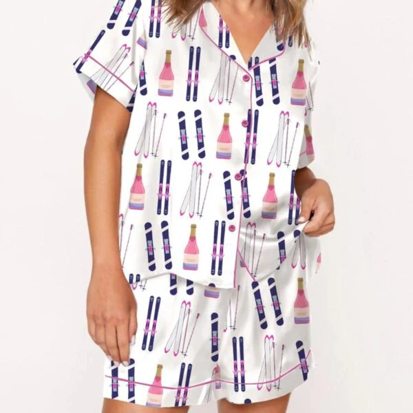 Apres Ski Champagne Print Silk Satin Pajama Set For Women