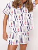 Apres Ski Champagne Print Silk Satin Pajama Set For Women