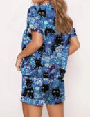 Black Cats Silk Satin Pajama Set For Women