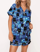 Black Cats Silk Satin Pajama Set For Women
