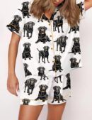 Black Labrador Dog Satin Pajama Set For Women