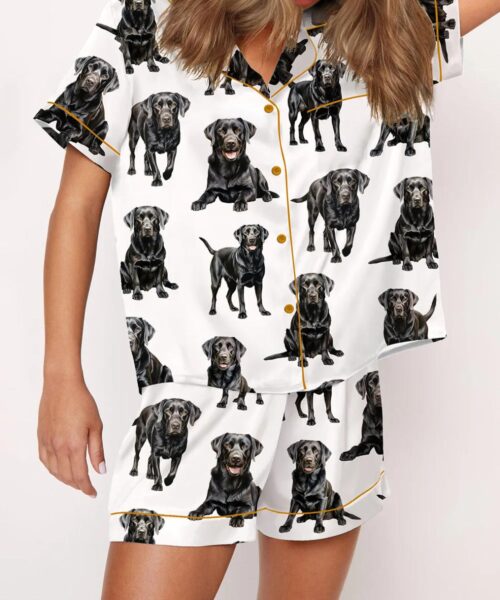 Black Labrador Dog Satin Pajama Set For Women