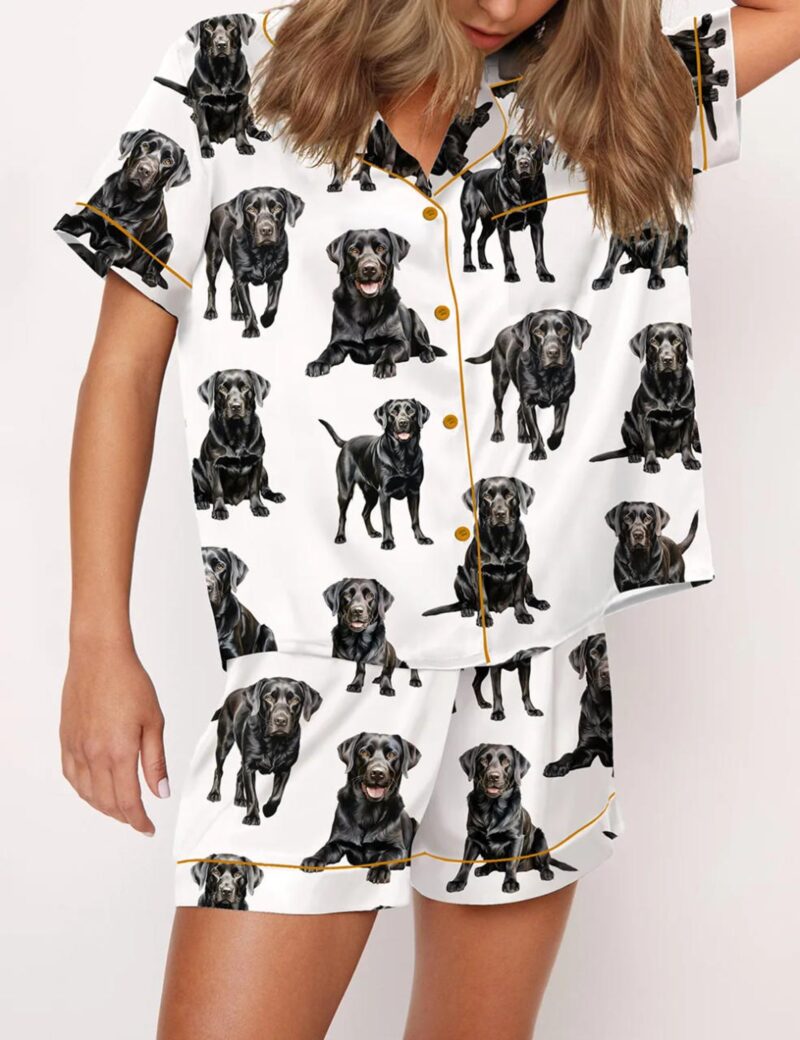 Black Labrador Dog Satin Pajama Set For Women