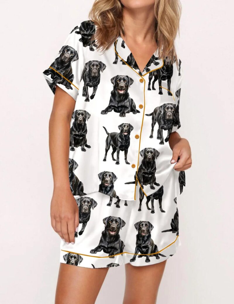 Black Labrador Dog Satin Pajama Set For Women