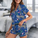 Blue Snow Leopard Printed Satin Pajamas Set For Women