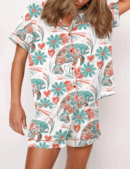 Boho Floral Manatee Silk Satin Pajama Set For Women