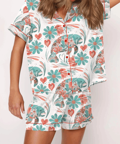 Boho Floral Manatee Silk Satin Pajama Set For Women