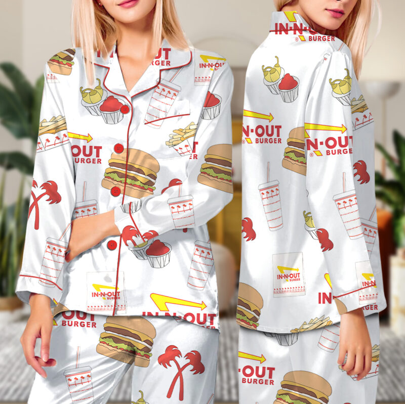Burger Fast Food Satin Pajamas Set For Women