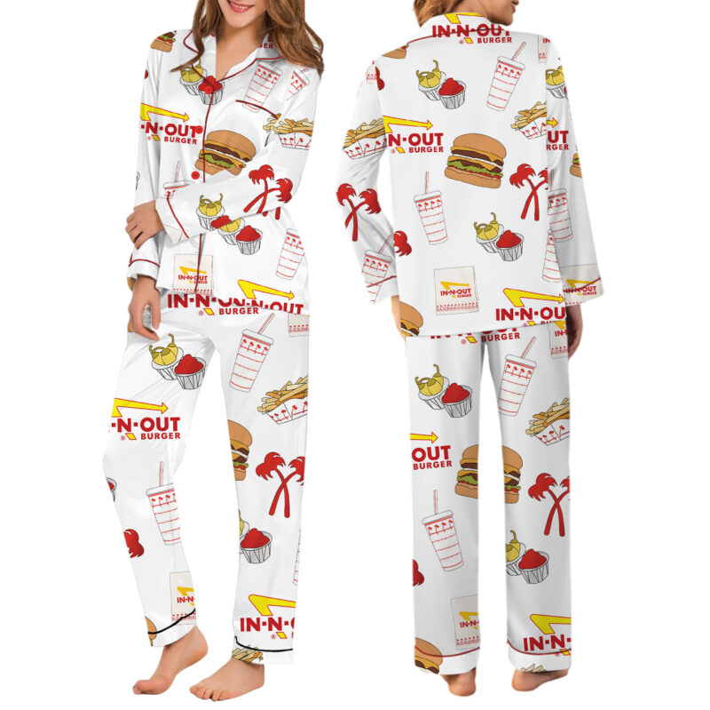 Burger Fast Food Satin Pajamas Set For Women