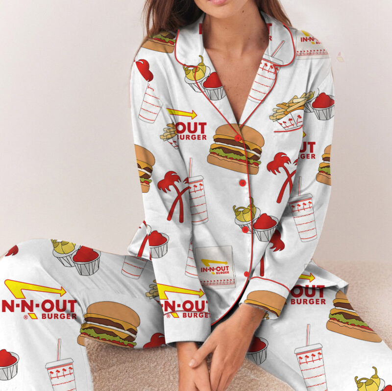 Burger Fast Food Satin Pajamas Set For Women