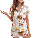 Burger Fast Food Satin Pajamas Set For Women