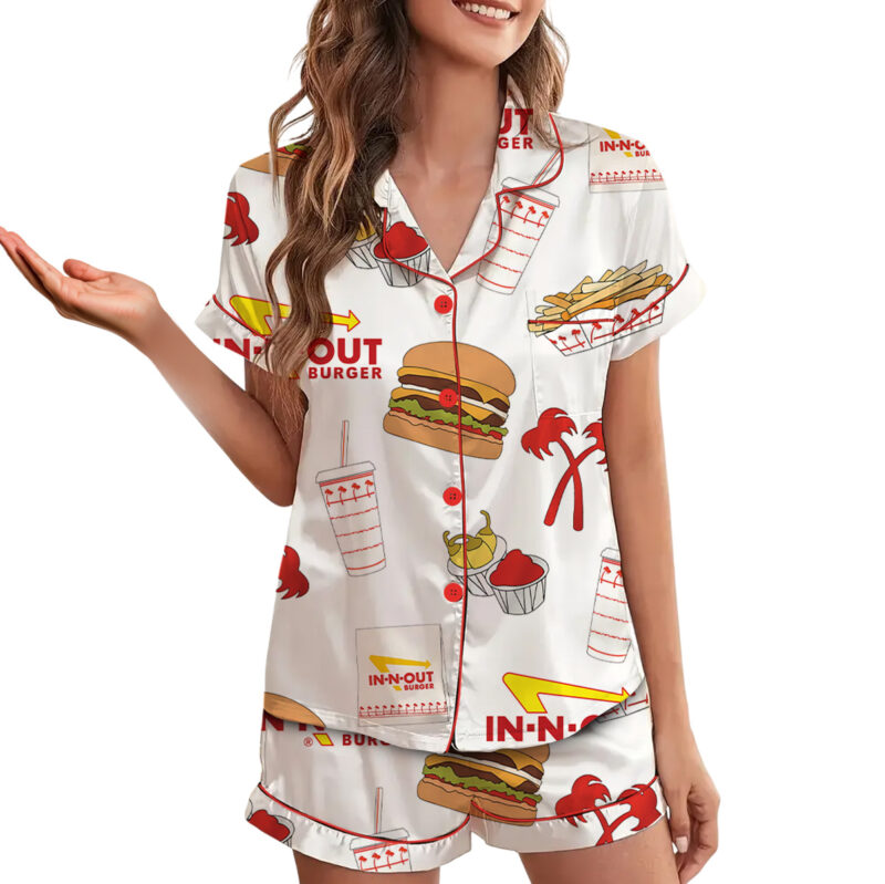 Burger Fast Food Satin Pajamas Set For Women