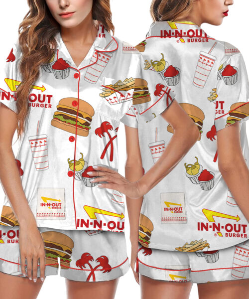Burger Fast Food Satin Pajamas Set For Women