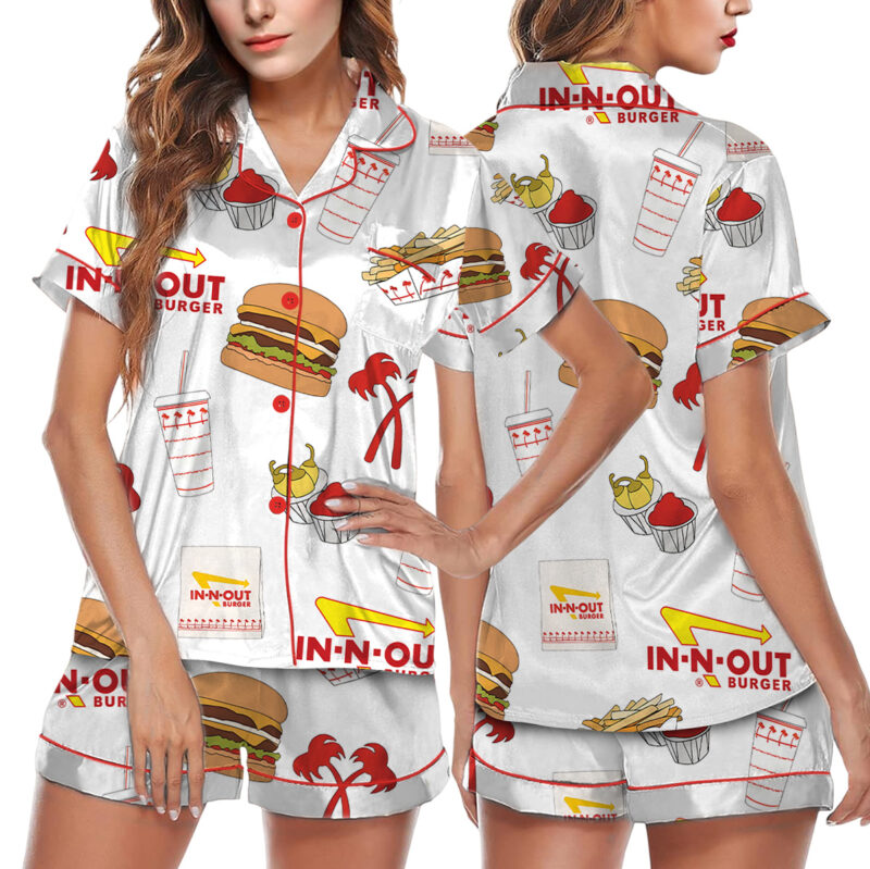 Burger Fast Food Satin Pajamas Set For Women