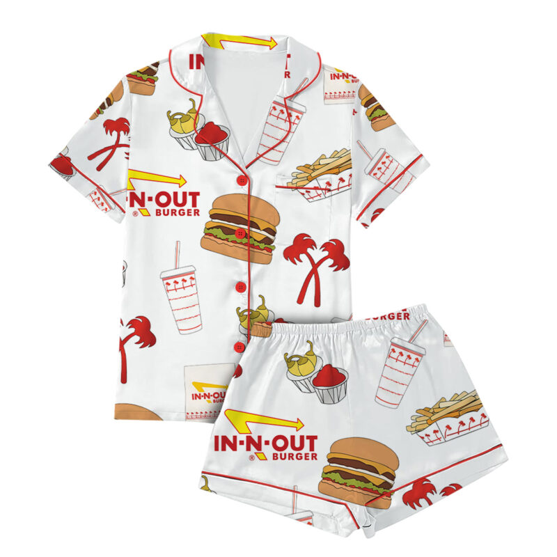 Burger Fast Food Satin Pajamas Set For Women