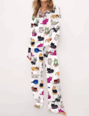 Cat Lovers Silk Satin Pajama Set For Women