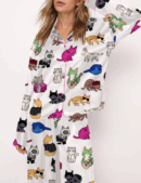Cat Lovers Silk Satin Pajama Set For Women