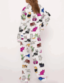 Cat Lovers Silk Satin Pajama Set For Women