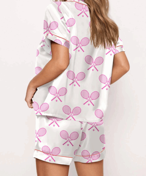 Champagne Tennis Silk Satin Pajama Set For Women