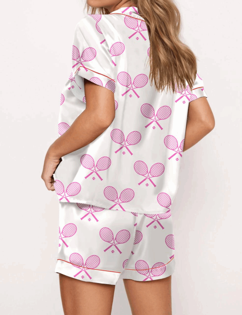 Champagne Tennis Silk Satin Pajama Set For Women
