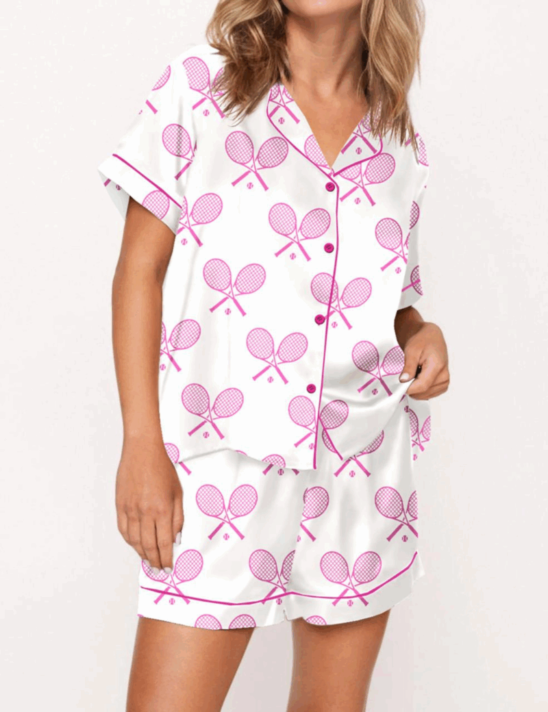 Champagne Tennis Silk Satin Pajama Set For Women